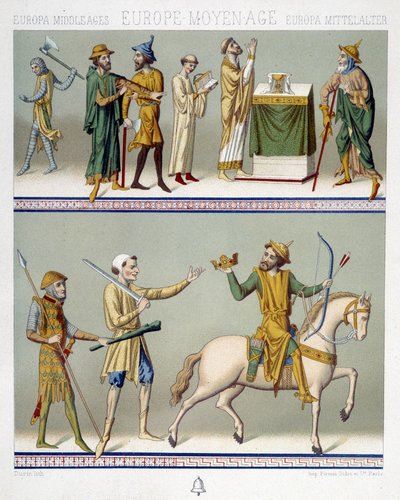 Zivile Kostüme im Mittelalter - in „Le costume historique“ von Racinet von Albert Charles August Racinet