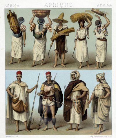 Kostüme von Algerien und Tunesien. Illustration in „Le costume historique“ von Racinet von Albert Charles August Racinet