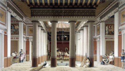 Das Atrium eines Hauses in der griechischen Antike - in „The historical costume“ von Racinet von Albert Charles August Racinet