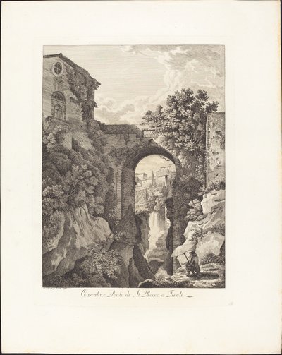 Wasserfall und Brücke von San Rocco in Tivoli von Albert Christoph Dies