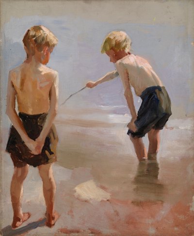 Jungen, die am Ufer spielen, Studie von Albert Edelfelt