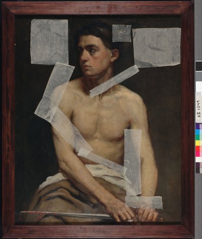 Sitzendes männliches Modell mit einem Schwert, Akademiestudie von Albert Edelfelt