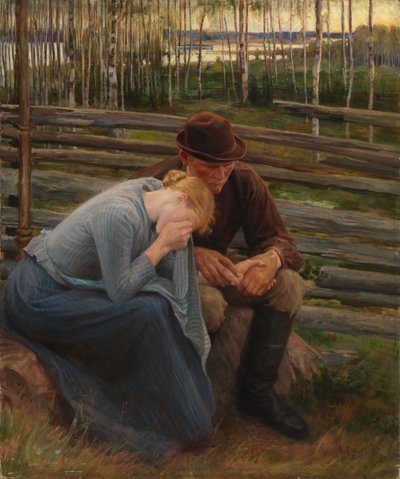 Kummer, Variation der Illustration zum Gedicht Auf dem Jahrmarkt von Vernamo; Kummer von Albert Edelfelt