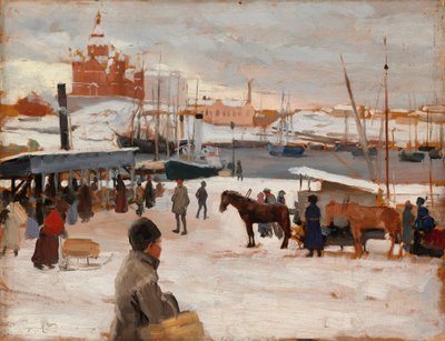 Wintertag am Marktplatz von Helsinki, Studie; Skizze für Wintertag am Marktplatz in Helsinki von Albert Edelfelt