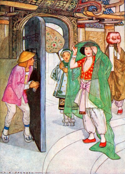 Die Prinzessin hob ihren Schleier und gab Aladdin so die Gelegenheit, ihr Gesicht zu sehen von Albert Edward Jackson