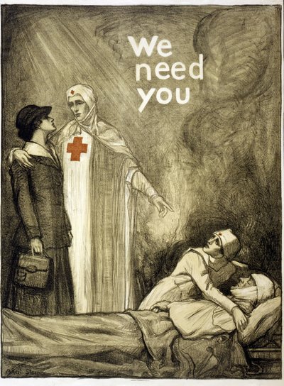 Rotes Kreuz Rekrutierungsplakat, "Wir brauchen dich", veröffentlicht 1918 von Albert Edward Sterner