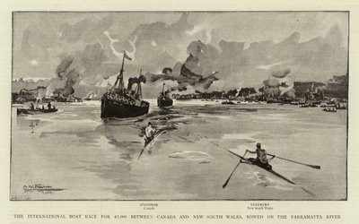 Das internationale Bootsrennen um £1.000 zwischen Kanada und New South Wales, auf dem Parramatta River von Albert Henry Fullwood