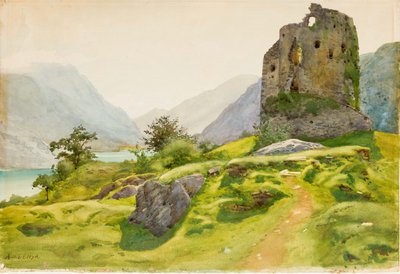 Berglandschaft mit Ruine von Albert Nikolaevich Benois