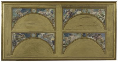 Skizze für den Salon des Lettres im Pariser Rathaus: Die großen literarischen Werke (La Chanson de Roland, Le Misanthrope, Eviradnus, Mimi Pinson, Le Cid, Phèdre, Pantagruel, La Cigale), ca. 1890 von Albert Pierre Rene Maignan