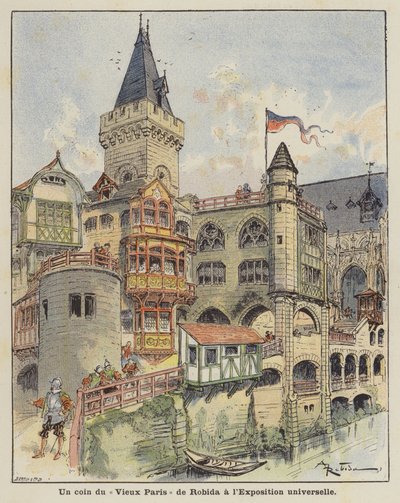 Eine Ecke von Robidas Altem Paris auf der Exposition Universelle von Albert Robida