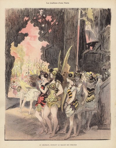 Hinter den Kulissen während einer Aufführung des Ballet des Insectes im Theatre du Chatelet, Paris von Albert Robida