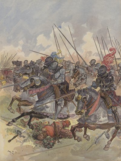 Schlacht von Pavia, die Kavallerie verdeckt die Artillerie von Albert Robida