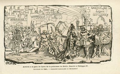 Illustration von Albert Robida (1848-1926) in Histoire de France tintamarresque, ca. 1880 - Gare, Ancien regime, Sizilien - Philippe I von Albert Robida