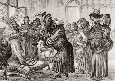 Le Sophiste feut introduict et commença sa harangue en toussant von Albert Robida