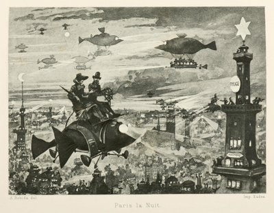 Paris bei Nacht, das zwanzigste Jahrhundert von Albert Robida