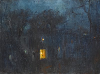 Haus bei Nacht mit einem beleuchteten Fenster von Albert de Belleroche