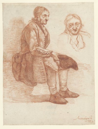 Sitzender alter Mann, nach rechts, der Kopf wiederholt von Albertus Brondgeest