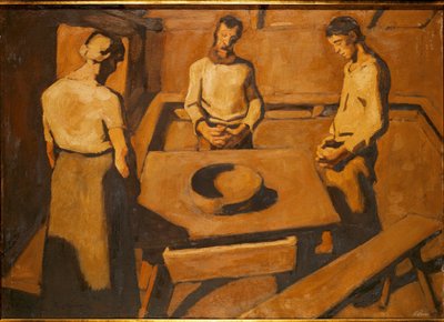 Bauern beten an einem Tisch von Albin Egger-Lienz