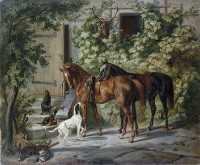 Pferde an der Veranda von Albrecht Adam