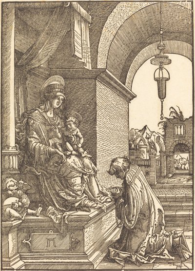 Bittsteller, der vor der Jungfrau und dem Kind kniet von Albrecht Altdorfer