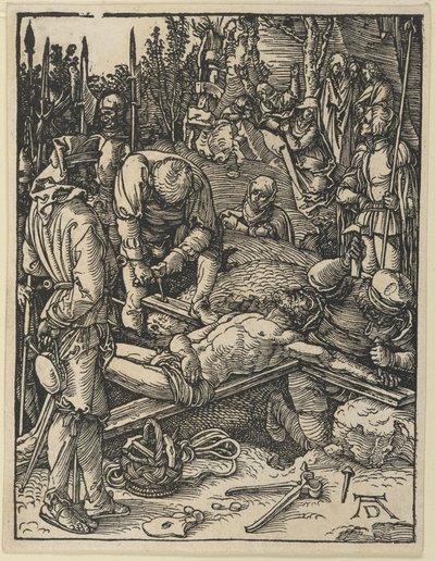 Christus ans Kreuz genagelt, aus Die Kleine Passion von Albrecht Dürer