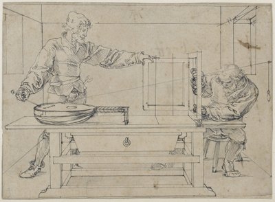 Ein Mann, eine Laute visierend von Albrecht Dürer