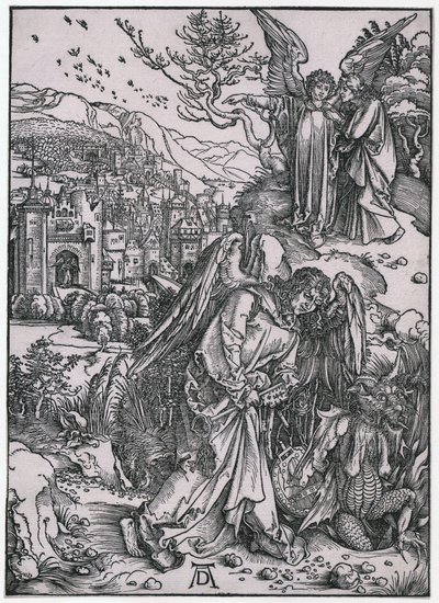 Engel mit dem Schlüssel zum Abgrund, XIV. Figur, Blatt 16 der Folge "Die Apokalypse" von Albrecht Dürer