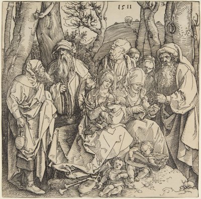 Heilige Sippe mit zwei musizierenden Engeln von Albrecht Dürer