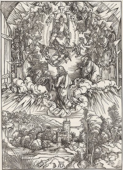 Johannes vor Gottvater und den Ältesten, aus der Folge der Apokalypse von Albrecht Dürer