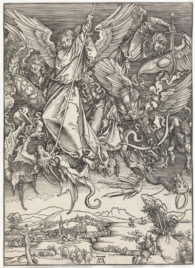 Michael kämpft gegen den Drachen (Die Apokalypse) von Albrecht Dürer