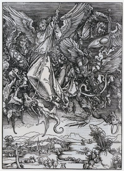 Michaels Kampf mit dem Drachen, X. Figur, Blatt 12 der Folge "Die Apokalypse" von Albrecht Dürer