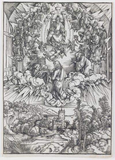 St. Johannes vor Gott und den Ältesten, aus der Serie „Die Apokalypse“ von Albrecht Dürer