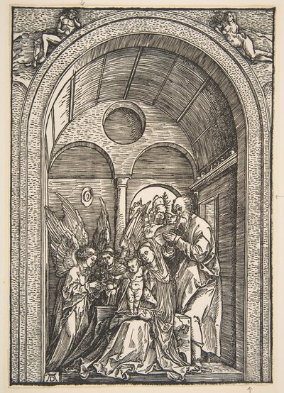 Die Heilige Familie mit zwei Engeln in einer gewölbten Halle, ca. 1503 von Albrecht Dürer