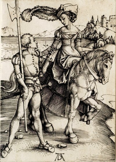 Die Dame zu Pferd mit dem Hellebardier von Albrecht Dürer