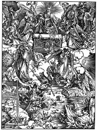 Die Öffnung des siebten Siegels, Die sieben Engel mit den Trompeten, 1498, 1936 von Albrecht Dürer