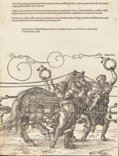Der Triumphwagen von Maximilian I. Der große Triumphwagen [Platte 6 von 8], 1523 lateinische Ausgabe von Albrecht Dürer