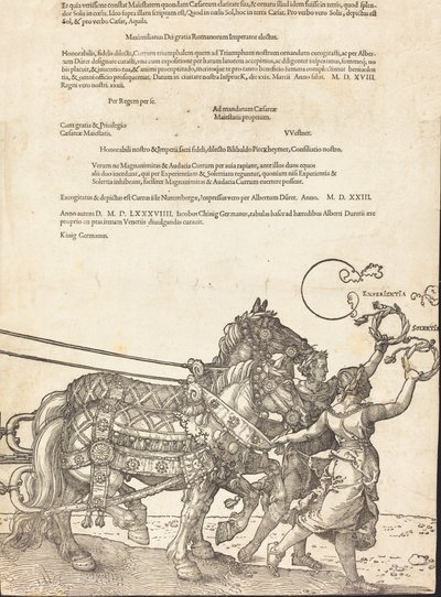 Der Triumphwagen von Maximilian I Der große Triumphwagen [Tafel 8 von 8], 1523 lateinische Ausgabe von Albrecht Dürer