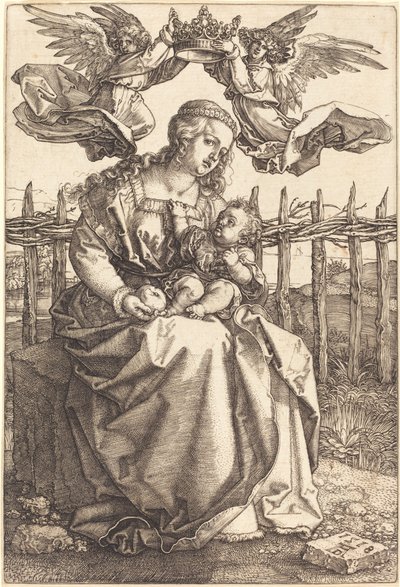 Die Jungfrau und das Kind, gekrönt von zwei Engeln von Albrecht Dürer