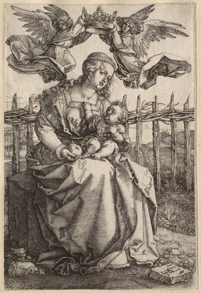 Die Jungfrau und das Kind von zwei Engeln gekrönt von Albrecht Dürer