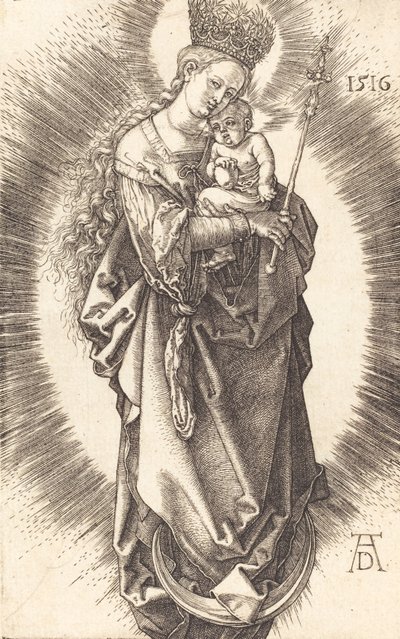 Die Jungfrau und das Kind auf einer Mondsichel mit einem Zepter und einer Sternenkrone, 1516 von Albrecht Dürer