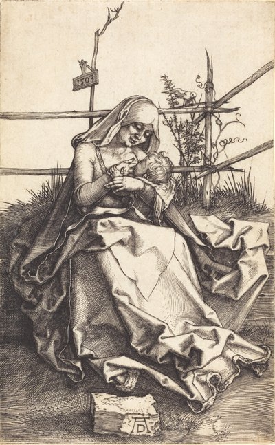 Die Jungfrau und das Kind auf einer grasbewachsenen Bank von Albrecht Dürer