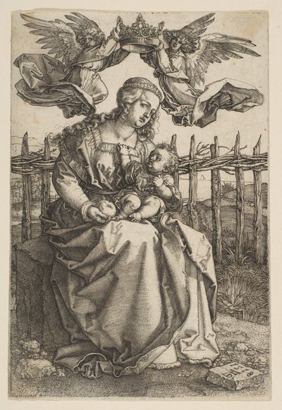 Jungfrau und Kind von zwei Engeln gekrönt von Albrecht Dürer