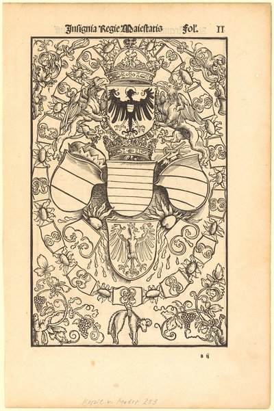 Wappen Maximilians I. als römischer König [recto]; Wappen des Florian Waldauf von Waldenstein [verso] von Albrecht Dürer