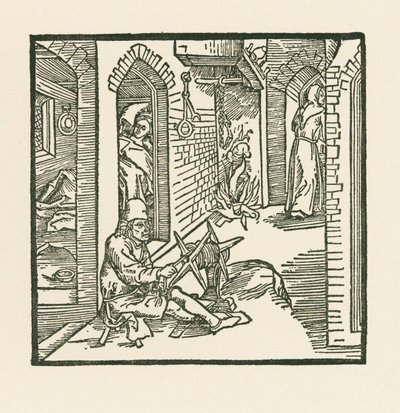 Ein Seilmacher sieht einen Mönch die Kammer seiner untreuen Frau verlassen von Albrecht Dürer or Duerer
