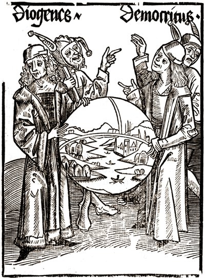Diogenes (-413 - -327) und Demokrit (-460 - -370) - in „Das Narrenschiff“ von Sebastian Brant (1458 - 1521). Gravur. von Albrecht Dürer