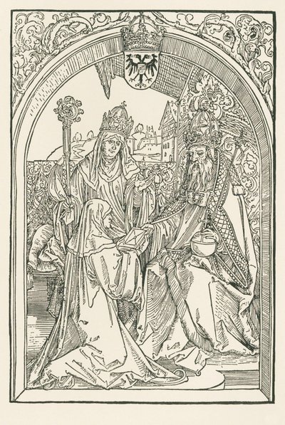 Roswitha in Anwesenheit ihrer Nichte Gerba, der Äbtissin von Gandersheim, überreicht ihre Werke Kaiser Otto I. von Albrecht Dürer or Duerer