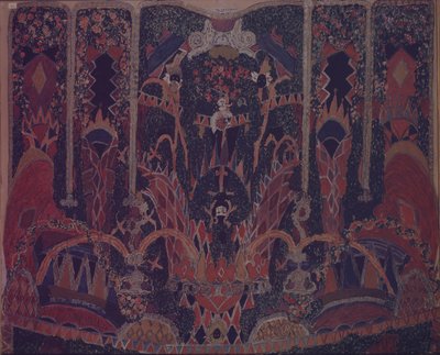 Entwurf des Maskeradevorhangs für das Theaterstück Die Maskerade von M. Lermontov, 1917 von Aleksandr Jakovlevic Golovin
