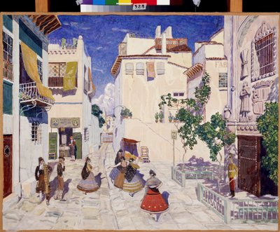 Eine Straße in Sevilla, Bühnenbild für die Oper Carmen von Georges Bizet von Aleksandr Jakovlevic Golovin