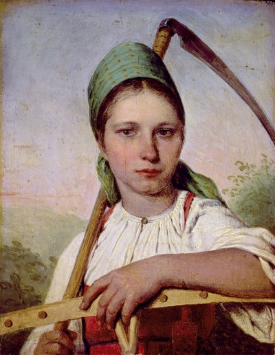 Bäuerin mit Sense und Rechen, ca. 1825 von Aleksei Gavrilovich Venetsianov