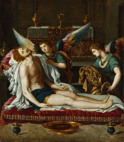Der Leichnam Christi von zwei Engeln gesalbt von Alessandro Allori